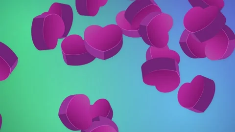 3D Pink Hearts Falling Against a Vibrant Blue and Green Gradient Background Stock Footage 344831651