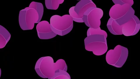 3D Pink Hearts Falling and Floating Against a Black Background Stock Footage 344832650