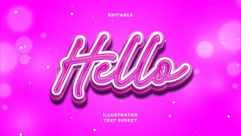 3d pink Hello editable text effect. kids, fun, happiness, and cute valentine day Illustrazione stock