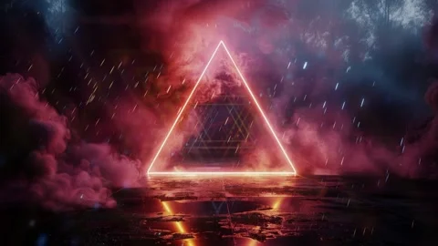 3d pink neon triangle floating in the middle of space atmosphere of synthwave Stock Footage 274562302