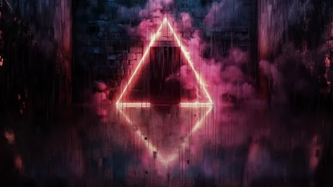 3d pink neon triangle floating in the middle of space atmosphere of synthwave Stock Footage 274562377