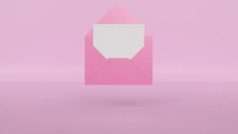 A 3d pink paper envelope is opened and a white sheet of paper appears. Stock Footage 268966387