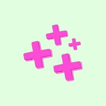 3D pink plus sign illustration on light green background Stock Illustration