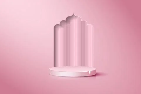 3D pink podium background. Gate mosque. Ramadan Kareem theme. Abstract comp.. Stock Illustration