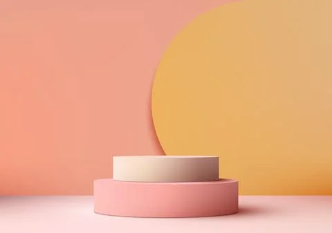 3D Pink Podium with Yellow Backdrop and Soft Pink Background Stock Illustration