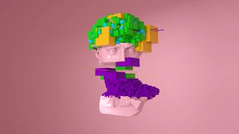 3D Pink Rotating David Head Animation. Colorful Glitch Effect. Stock Footage 211771446