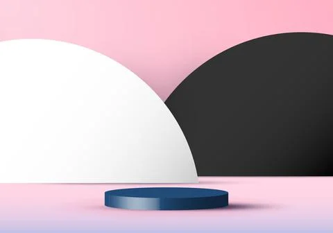 3D pink scene background with white cylinder podium and black and white circl Stock Illustration