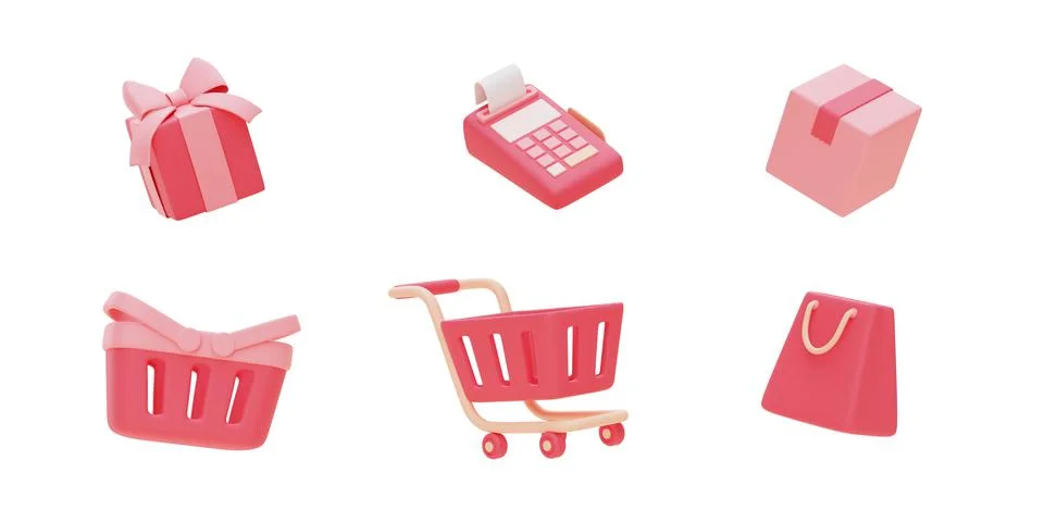 3d pink shopping object Illustrazione stock