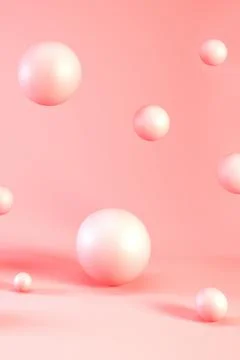 3d Pink sphere balls or bubbles on light pink background, 3d rendering. Stock Illustration