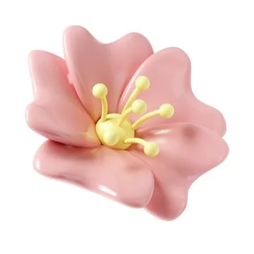 3d Pink spring cherry blossom flower on white background. Including petals, and 库存插图
