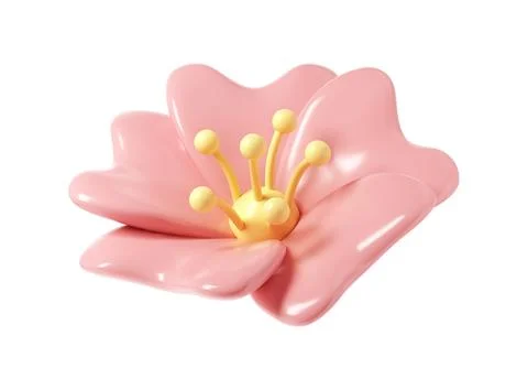3d Pink spring cherry blossom flower on white background. Including petals, and Ilustração Stock
