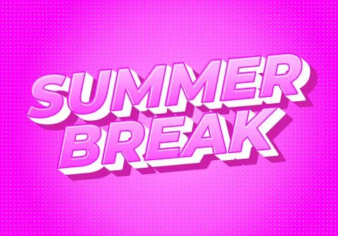 3D pink text summer break on dotted magenta background, playful retro pop d.. Stock Illustration
