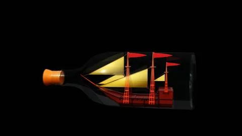 3D Pirateship into Bottol 2 Ship in a Bottle, 3D Nautical, Pirate Ship Model Stock Illustration