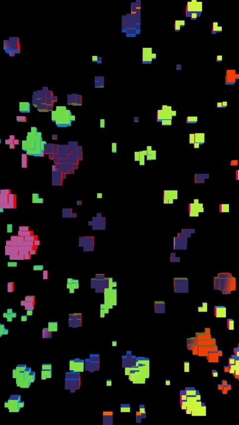 3D pixel blocks changing shape vertical video Stock Footage 244009139