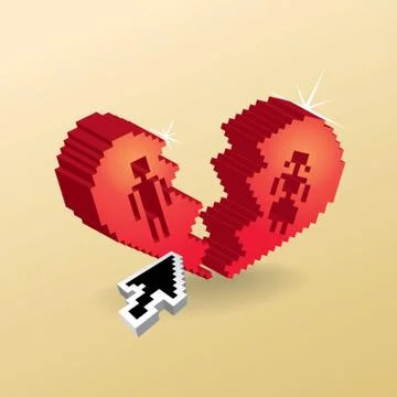 3d pixel broken heart with arrow Stock Illustration