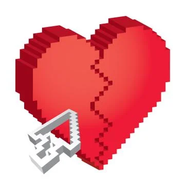 3d pixel broken heart with arrow Stock Illustration