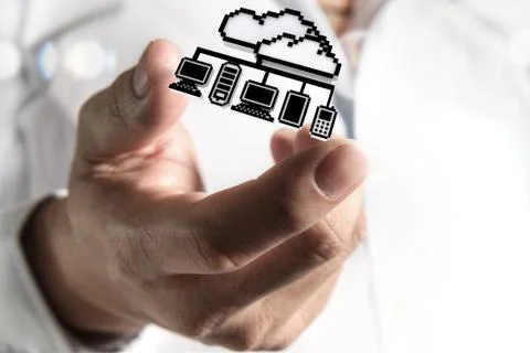 3d pixel cloud network icon Illustrazione stock