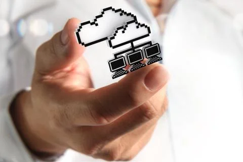 3d pixel cloud network icon Stock Illustration