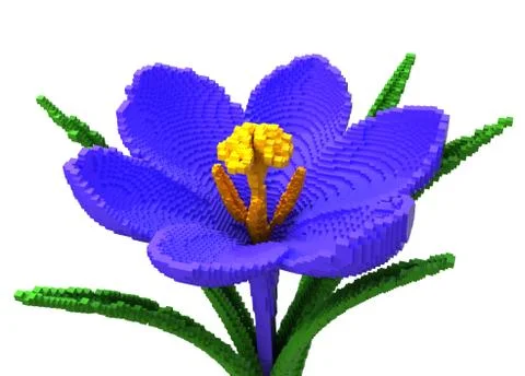 3D Pixel Flower Crocus On White Background Stock Illustration