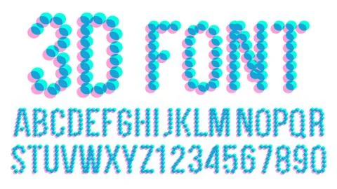 3D Pixel Font Vector. Futuristic Alphabet. Abc. Anaglyphic Letters, Numbers Stock Illustration