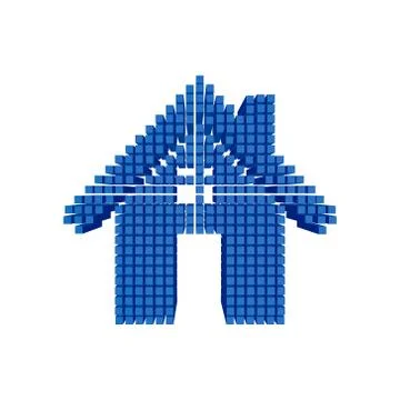 3d pixel house icon. Isolated on white background. 스톡 일러스트