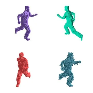 3d pixel running man set.Vector colorful illustration. Stock Illustration