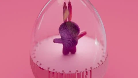 3D Pixel Style Easter Bunny Enclosed in Glass Dome on Vibrant Green Backgro.. Stock Photos