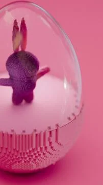 3D Pixel Style Easter Bunny Enclosed in Glass Dome on Vibrant Green Backgro.. Stock Photos