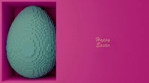 3D Pixel Style Easter Egg in Vibrant Pink Box: Data Block Animation Made fr.. Stock Photos