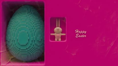 3D Pixel Style Easter Egg and Bunny in Pink Packaging: Creative Vector Illu.. Foto stock