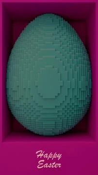 3D Pixel Style Easter Egg in Vibrant Pink Box: Data Block Animation Made fr.. Stock Photos