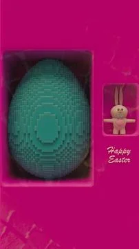 3D Pixel Style Easter Egg and Bunny in Pink Packaging: Creative Vector Illu.. Stock Photos