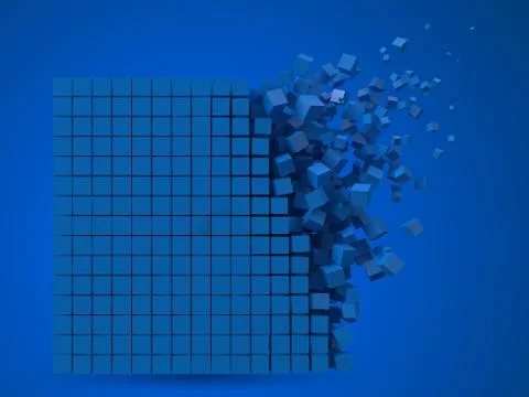 3d pixel style square data block. made with blue cubes. three dimensional vector Stock Illustration