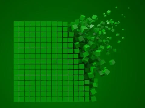 3d pixel style square data block. made with green cube blocks. three dimensional Stock Illustration