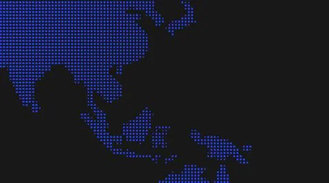 3d Pixel world Asia map on black background. Digital dots in the form global Stock Illustration