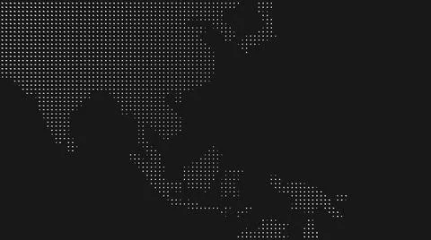 3d pixel world Asia map on black background. Digital dots in the form global Stock Illustration