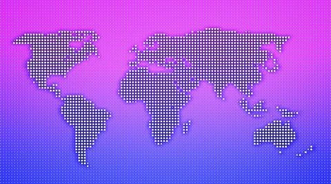 3d Pixel world map background. Digital dots in the form global earth. Stock Illustration