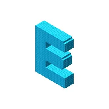 3d pixelated capital letter E. Vector illustration. 3d isometric style. Illustrazione stock