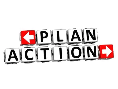 3d plan action button click here block text Stock Illustration