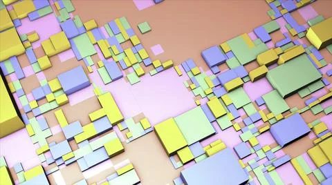 3d plan with colorful cubes. Motion. Spatial distortions in 3d plan of cubes Ilustración de archivo