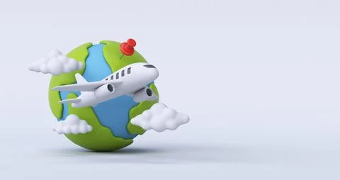 3D plane flying around earth with location tag Stock Illustration