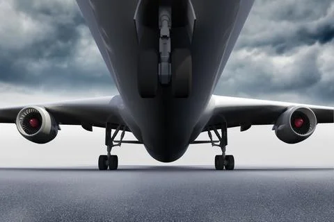 3D plane standing on the ground Illustrazione stock