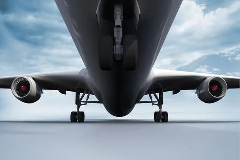 3D plane standing on white ground Illustrazione stock