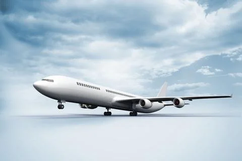 3D plane taking off white ground Stock Illustration