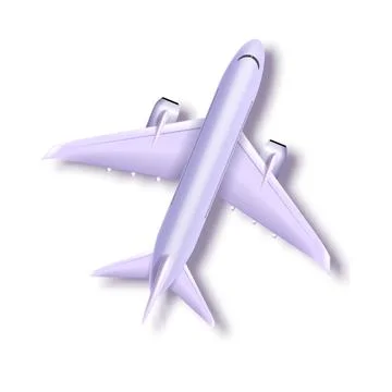3D plane top view, vector airplane icon, white wing, realistic jet turbines Illustrazione stock