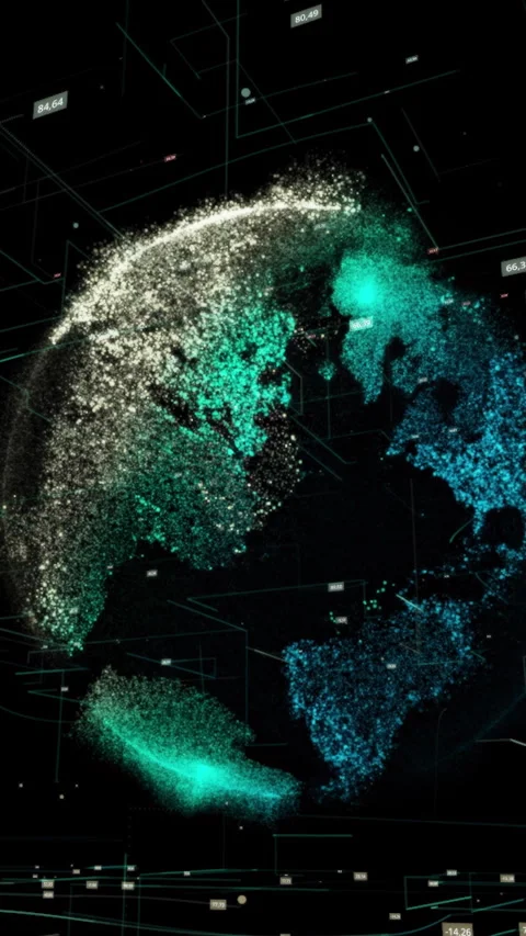 3D planet in cyberspace of dots. Animation. Conceptual network data cyberspace Stock Footage 285928990