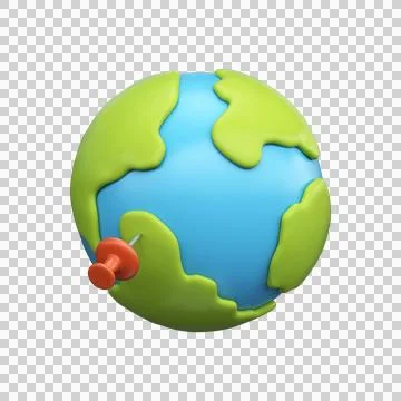 3d planet earth with red location pins on map, GPS navigation. Illustrazione stock