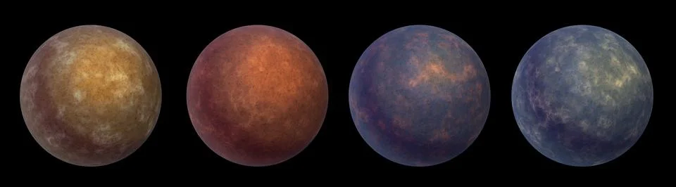 3D planet icon set, alien moon space illustration, sci-fi realistic red Stock Illustration
