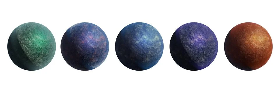 3D planet icon set, alien sci-fi realistic moon space render illustration Stock Illustration