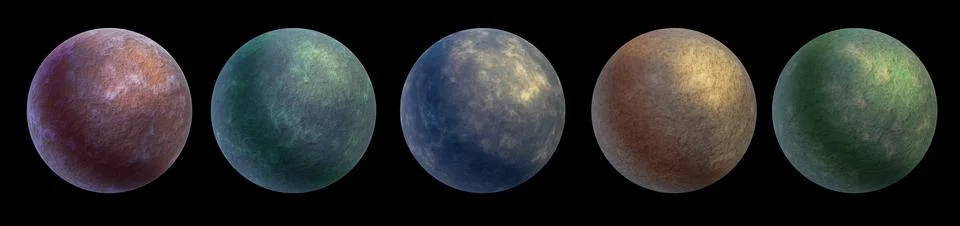 3D planet icon set, sci-fi moon space alien realistic illustration Stock Illustration